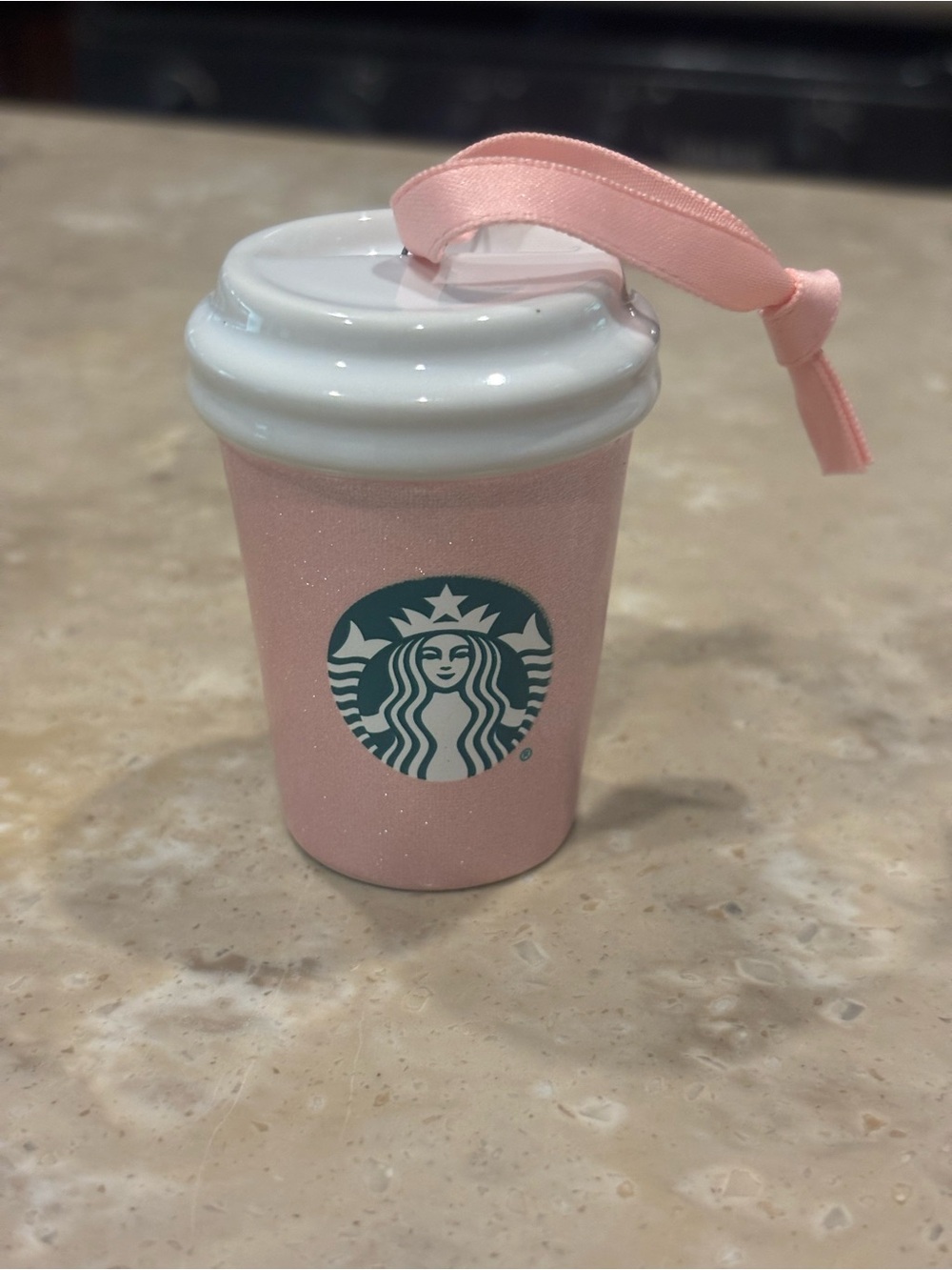 Starbucks Pink Glitter Mini Travel Cup Ornament with Ribbon